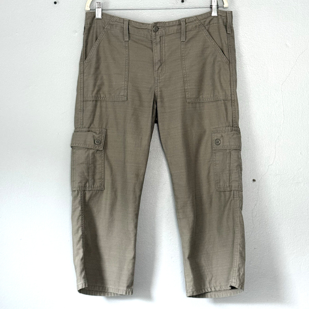 Levis Cargo Pants Misses Size 10 Olive Green Cropped Ankle Casual Relaxed